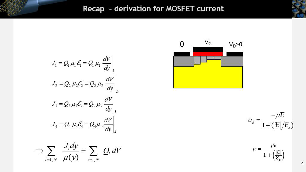 Recap - derivation for MOSFET current