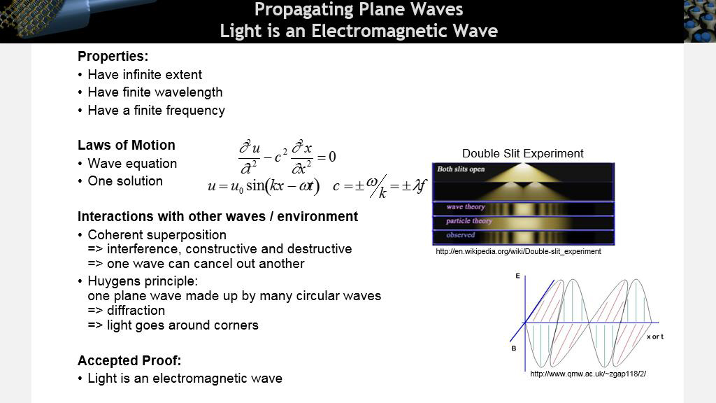 Propagating Plane Waves Light is an Electromagnetic Wave