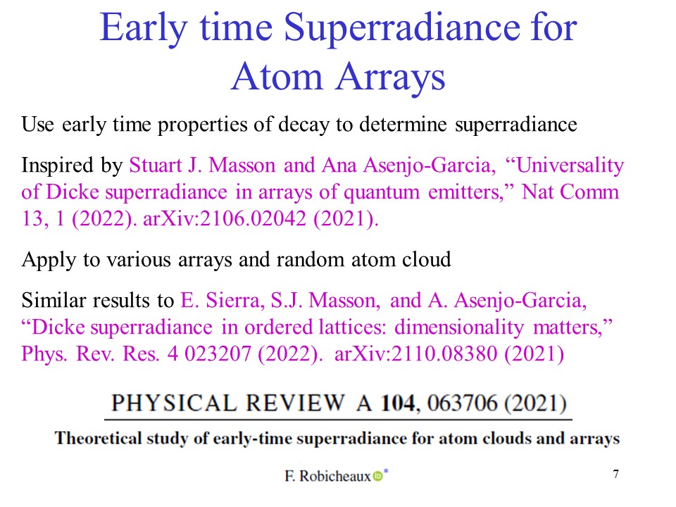 Early time Superradiance for Atom Arrays