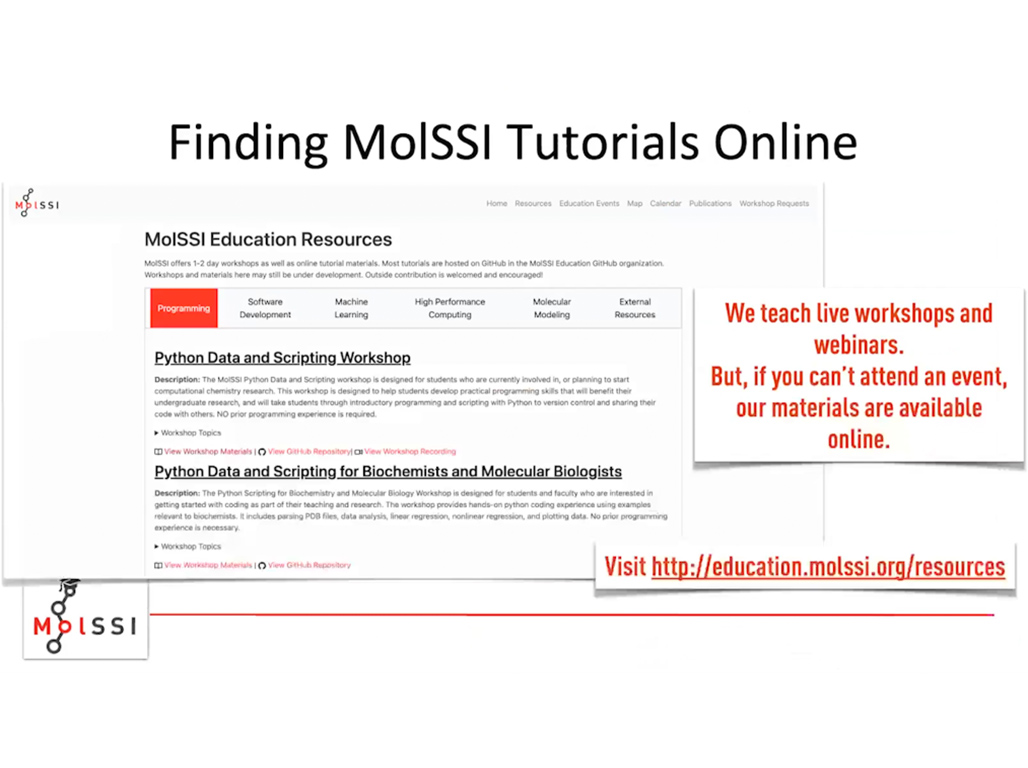 Finding MolSSI Tutorials Online