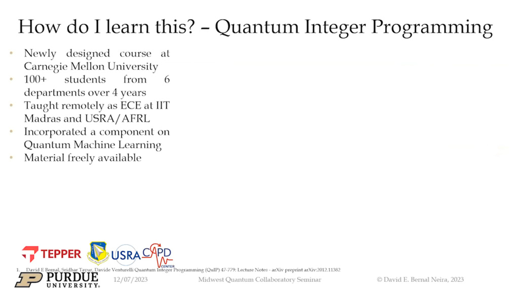 How do I learn this? – Quantum Integer Programming
