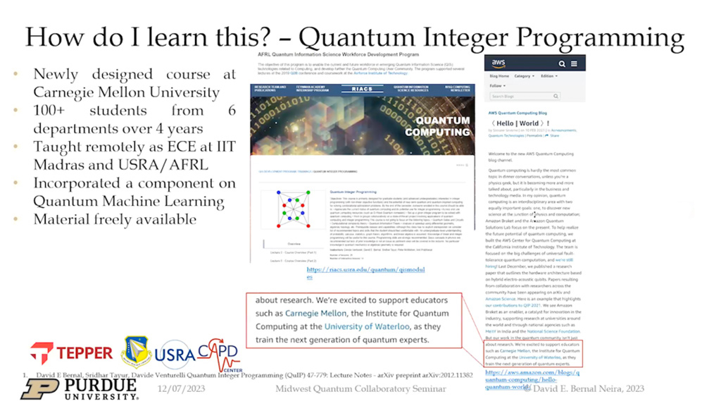 How do I learn this? – Quantum Integer Programming