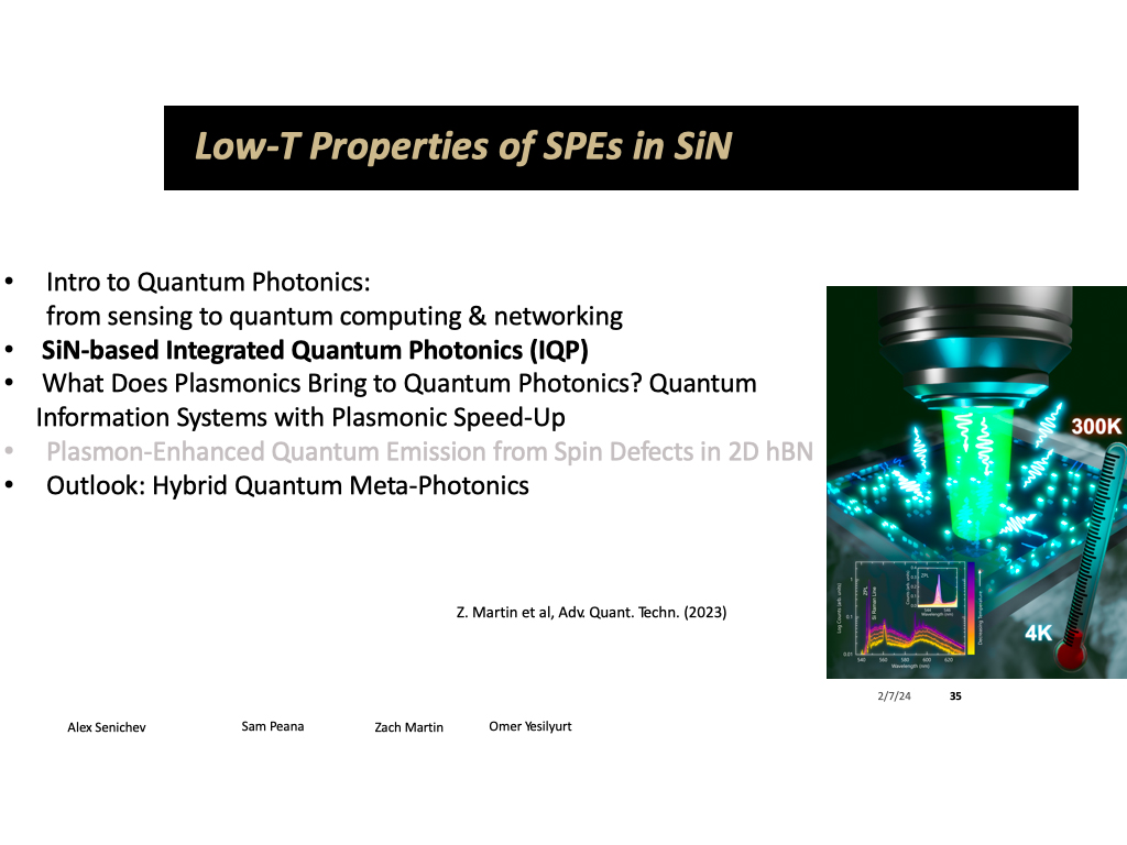 Low-T Properties of SPEs in SiN